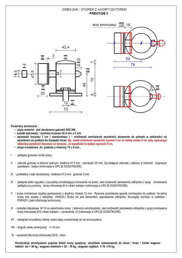 Odbojnik do drzwi z amortyzatorem Prestige II Produs-Met