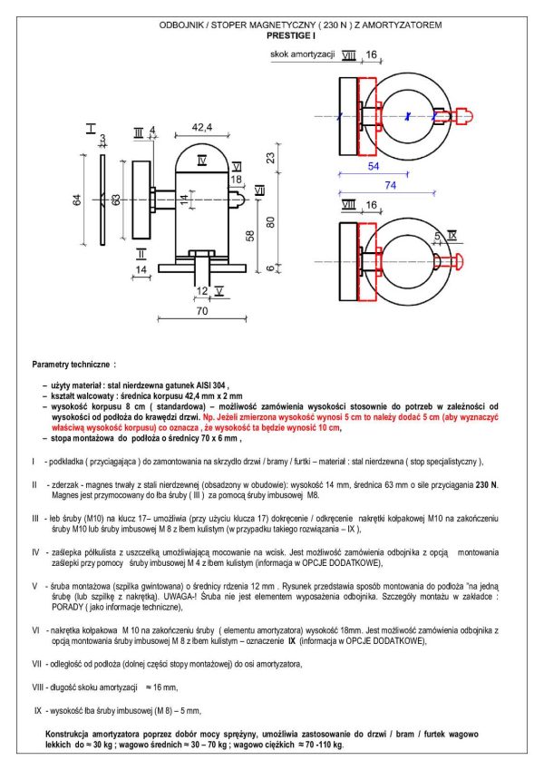 Odbojnik magnetyczny z amortyzatorem do drzwi P I 230 N Produs-Met