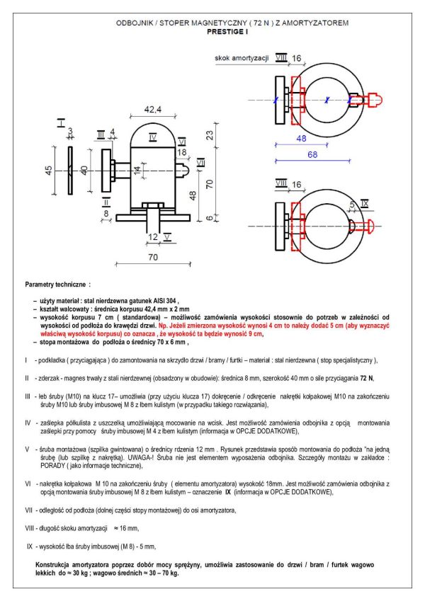 Odbojnik magnetyczny z amortyzatorem do drzwi P I 72 N Produs-met