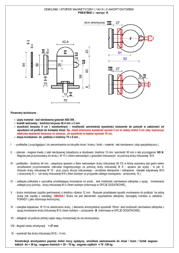 Odbojnik magnetyczny z amortyzatorem do drzwi P I A 145-N Produs-Met