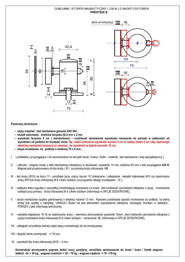 Odbojnik z magnesem do drzwi P II 230 N Produs-met