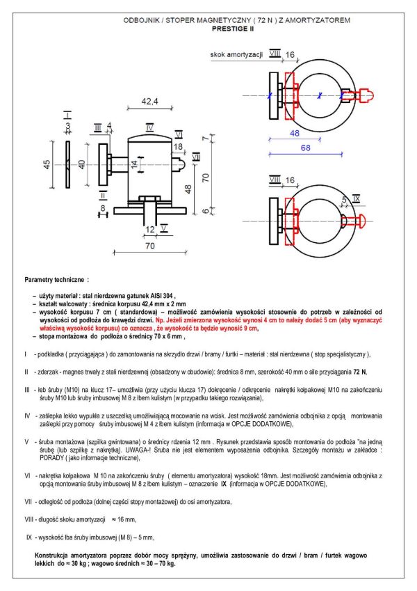 Odbojnik magnetyczny z amortyzatorem do drzwi P II 72 N Produs-met