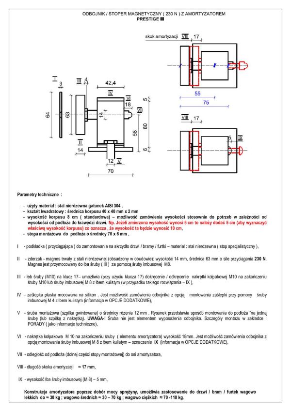 Odbojnik z magnesem do drzwi o sile 230 N Produs-met