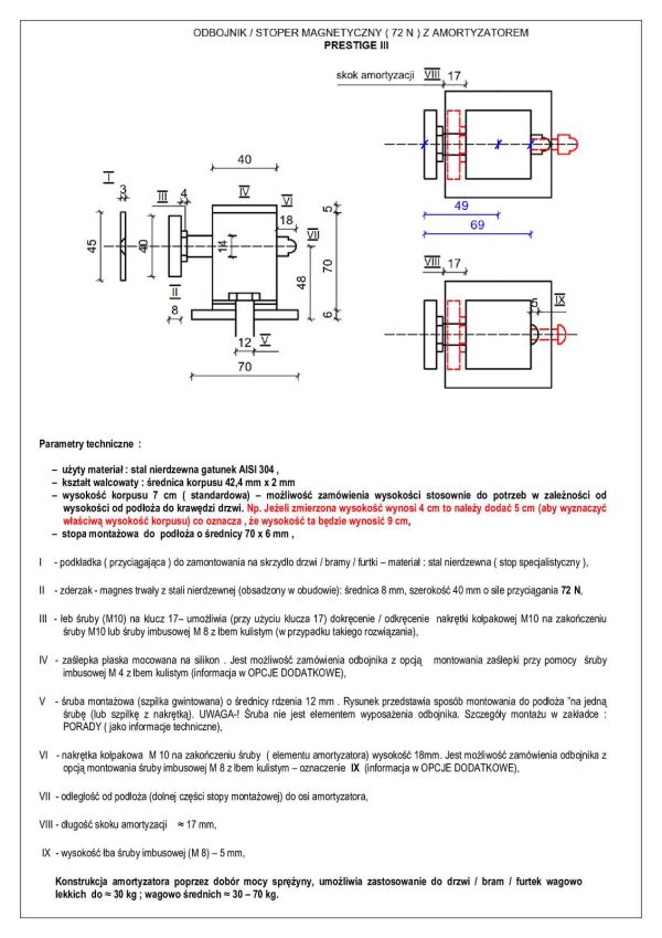 Odbojnik magnetyczny z amortyzatorem do drzwi P III 72 N Produs-met