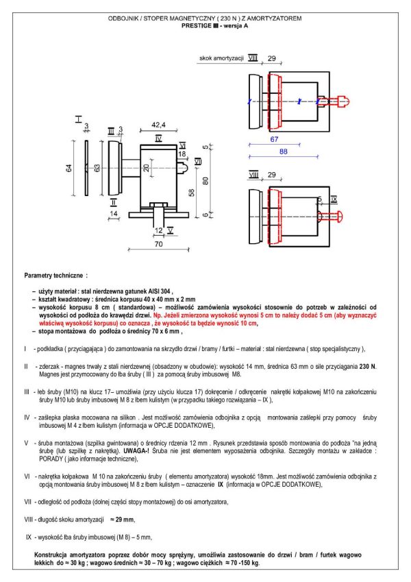 Odbojnik,stoper magnetyczny z amortyzatorem do drzwi P II A 230-N Produs-Met