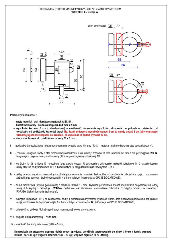 Odbojnik,stoper magnetyczny z amortyzatorem do drzwi P II A 145-N Produs-Met