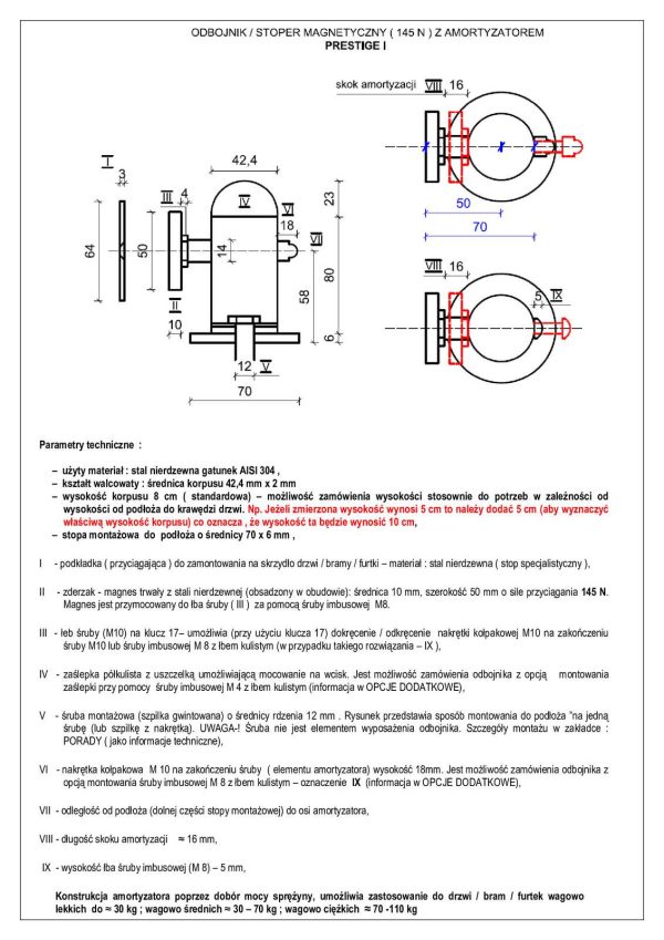 Odbojnik magnetyczny z amortyzatorem do drzwi P I145 N Produs-Met