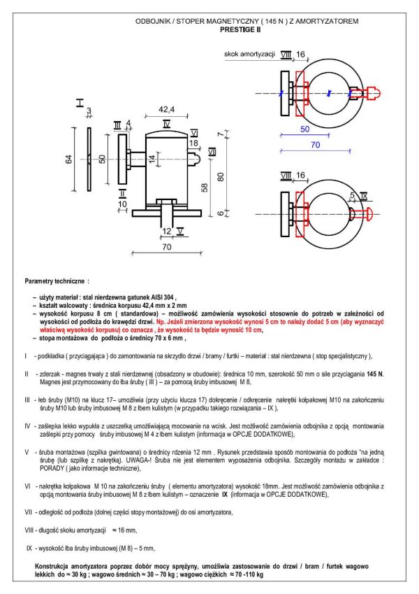 Odbojnik magnetyczny z amortyzatorem do drzwi P II 145 N Produs-Met