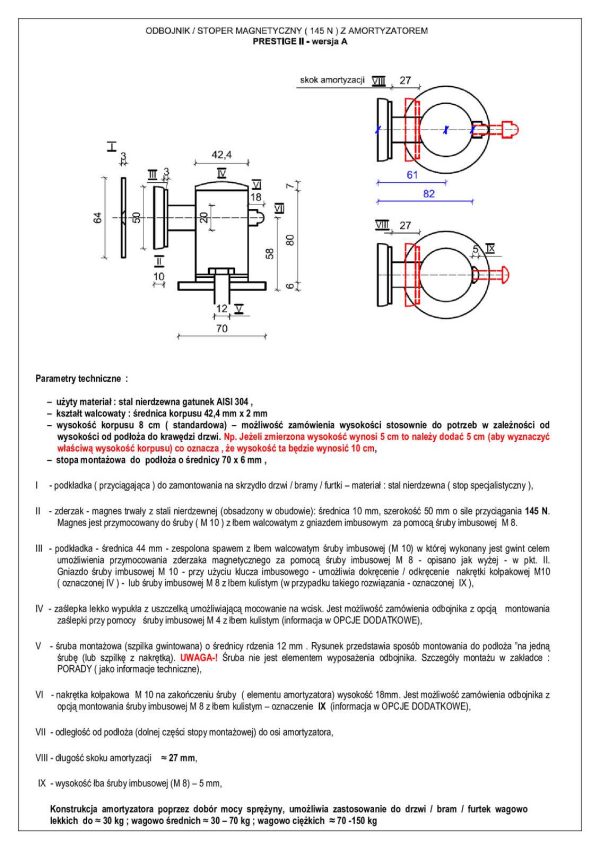 Odbojnik magnetyczny z amortyzatorem do drzwi P II A 145-N Produs-Met