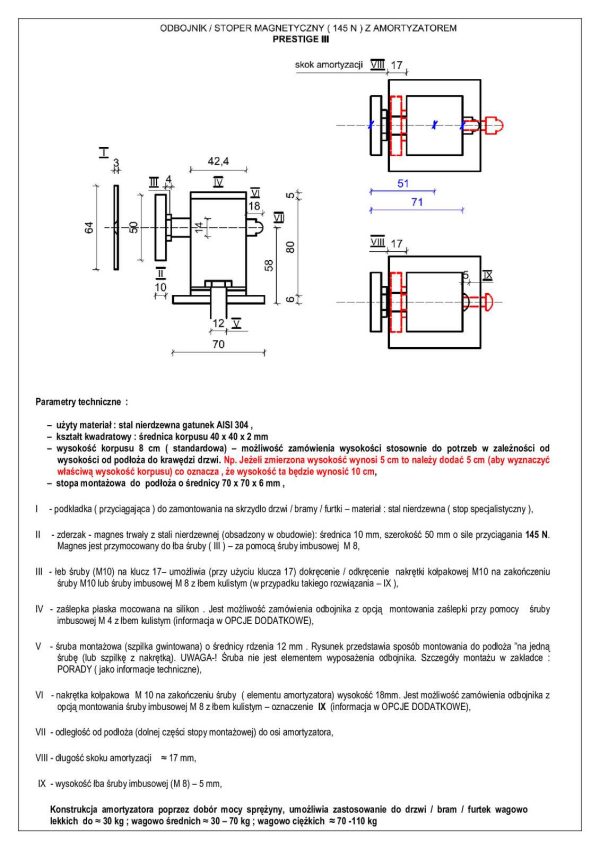 Odbojnik magnetyczny z amortyzatorem do drzwi P III 145 N Produs-met