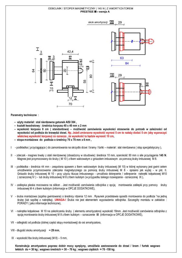 Odbojnik magnetyczny z amortyzatorem do drzwi P III A 145-N Produs-Met